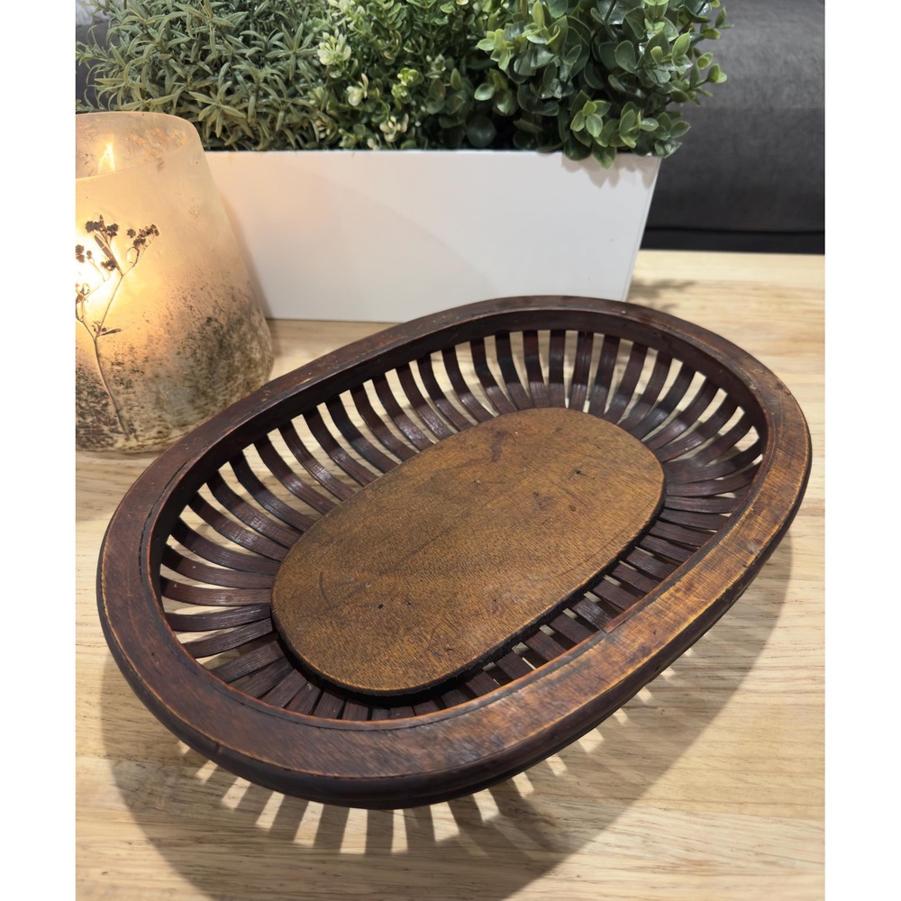 Vintage Wicker Rattan & Wood Bread Basket